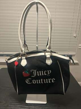 Juicy Couture Black Velour Strawberry Satchel Handbag